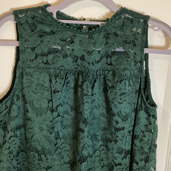 Zac & Racheal Women's Sleeveless Green Lace Top Size S Loose Fit Lined Festive - Picture 2 of 9